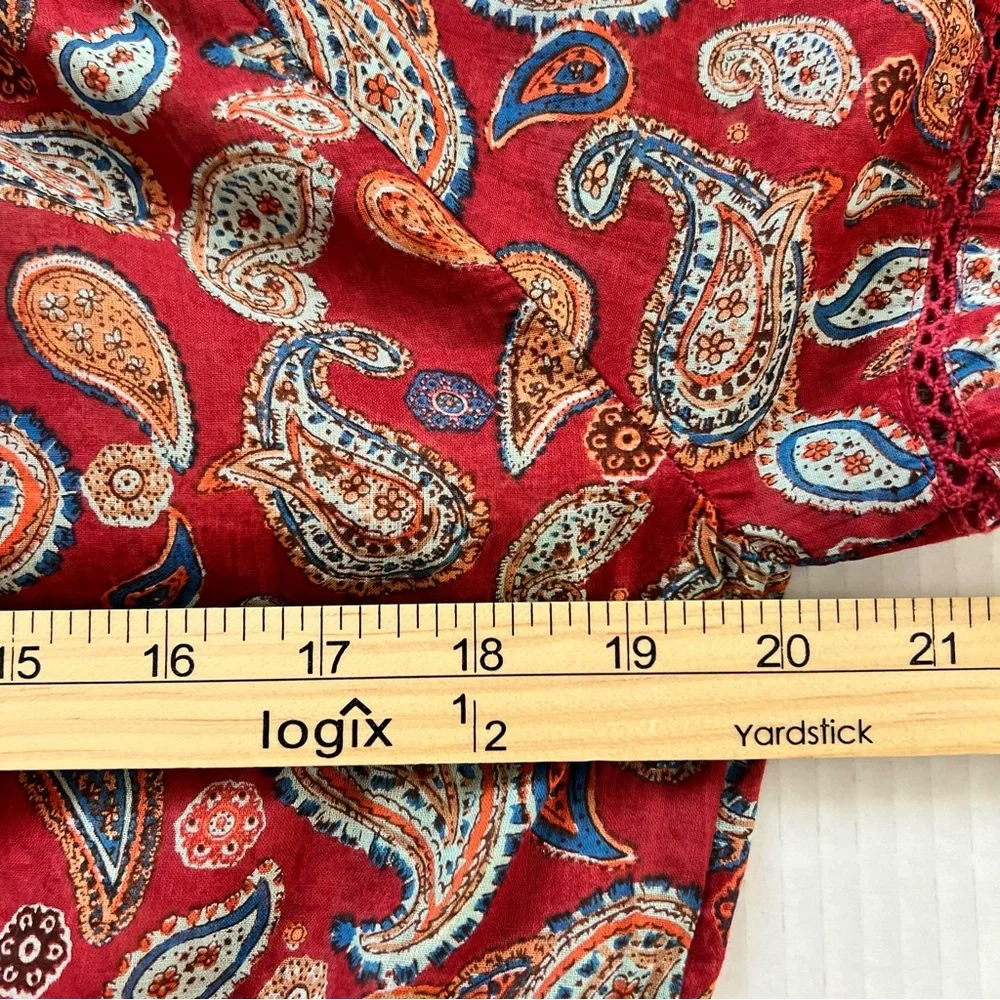 NWOT Free People Sundown Paisley Off Shoulder Bodysuit Red Vintage Combo XS/S